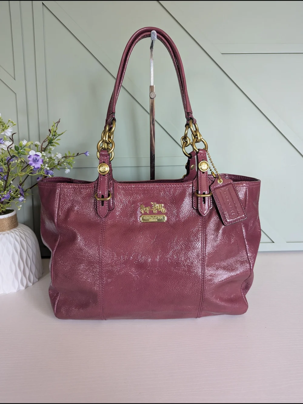 Coach Shoulder Tote in Plum with Gold Hardware